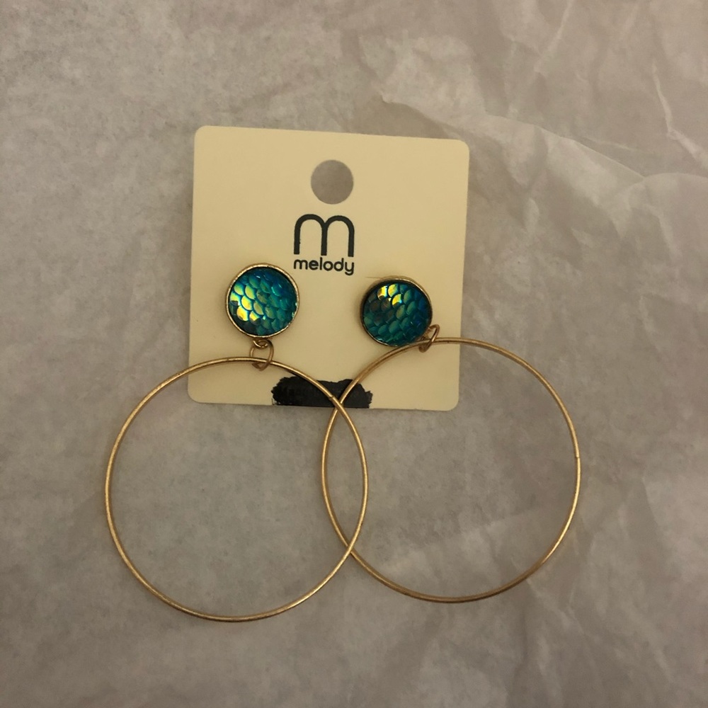 New gold and teal mermaid scale earrings